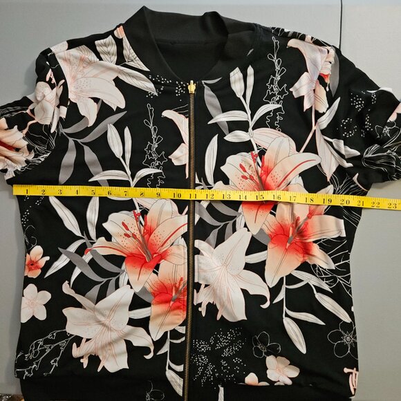 Reversible Floral Bomber Jacket β Black/Floral β Zip Front - Picture 7 of 8